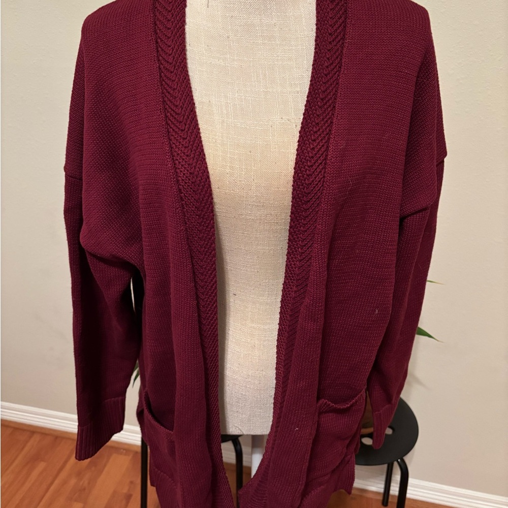 Women's Burgundy Open-Front Cardigan Sweater